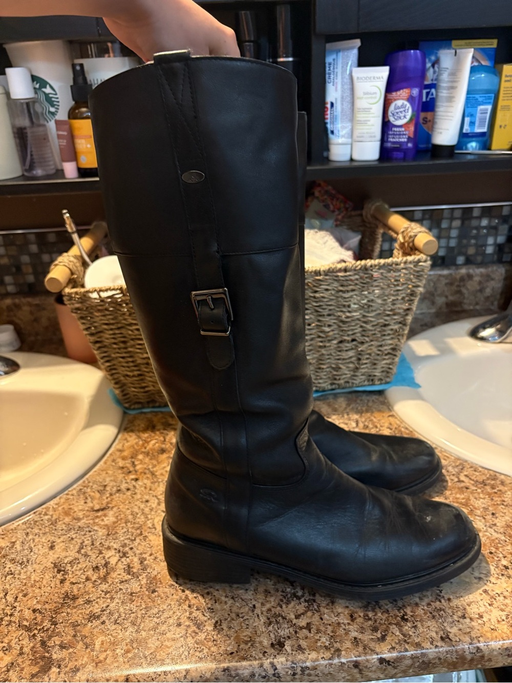 Black Leather Knee-High Riding Boots- Womens Size 9